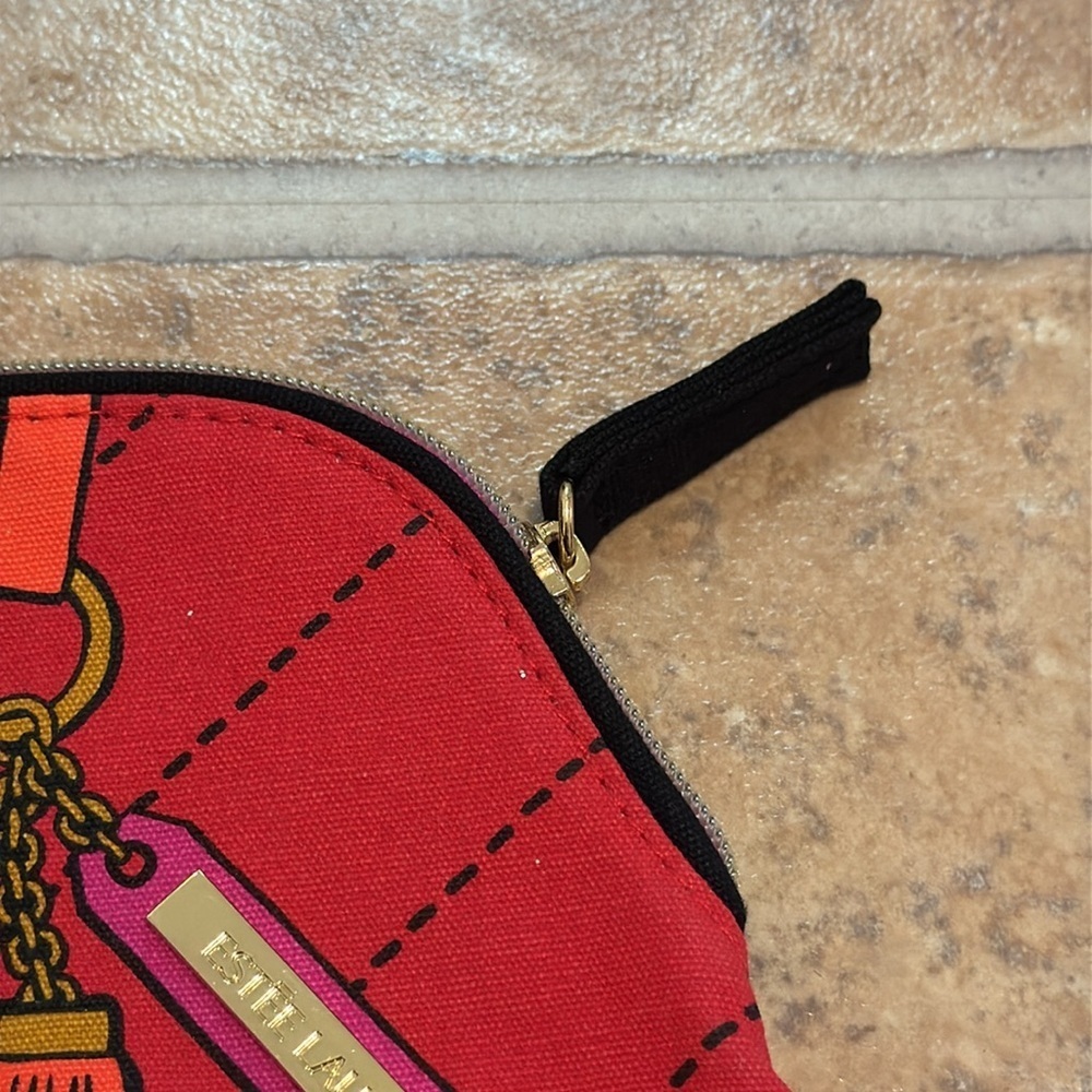 Estée Lauder skin care make up cosmetic, tassel, red zippered pouch bag - Picture 5 of 11